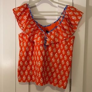 NWT Jcrew Ruffle V-neck Block Print Top